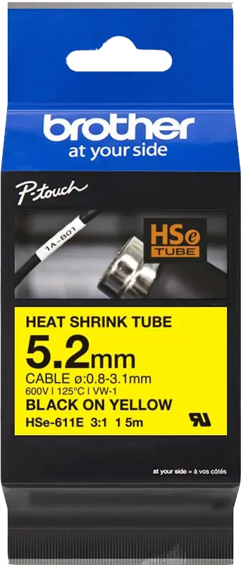 Original Brother HSe-611E Schriftband Schwarz auf Gelb