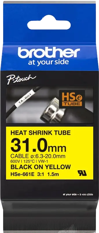 Original Brother HSe-661E Schriftband Schwarz auf Gelb