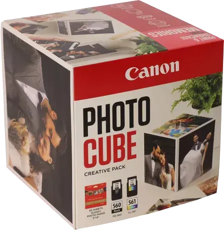 Original Canon PG-560+CL-561 Photo Cube Creative Pack Schwarz / mehrere Farben Value Pack + 13x13 cm Fotopapier 40 Blatt