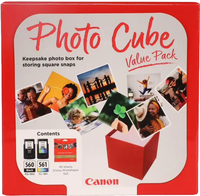Original Canon PG-560+CL-561 Photo Cube Schwarz / mehrere Farben Value Pack + 13x13 cm Photo Paper Plus Glossy II 40 Blatt