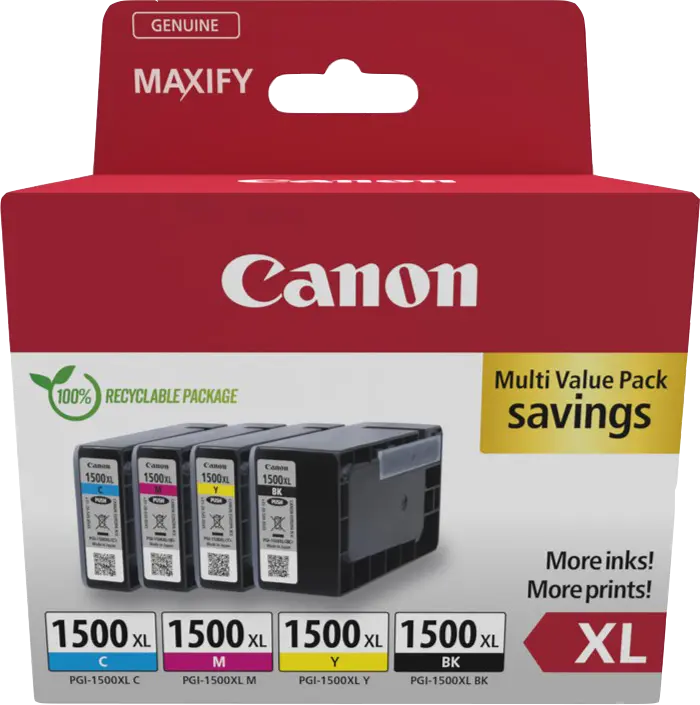 Original Canon PGI-1500 XL Multipack Schwarz / Cyan / Magenta / Gelb