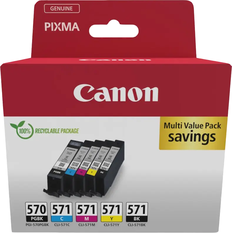 Original Canon PGI-570+CLI-571 Multipack Schwarz / Schwarz / Cyan / Magenta / Gelb