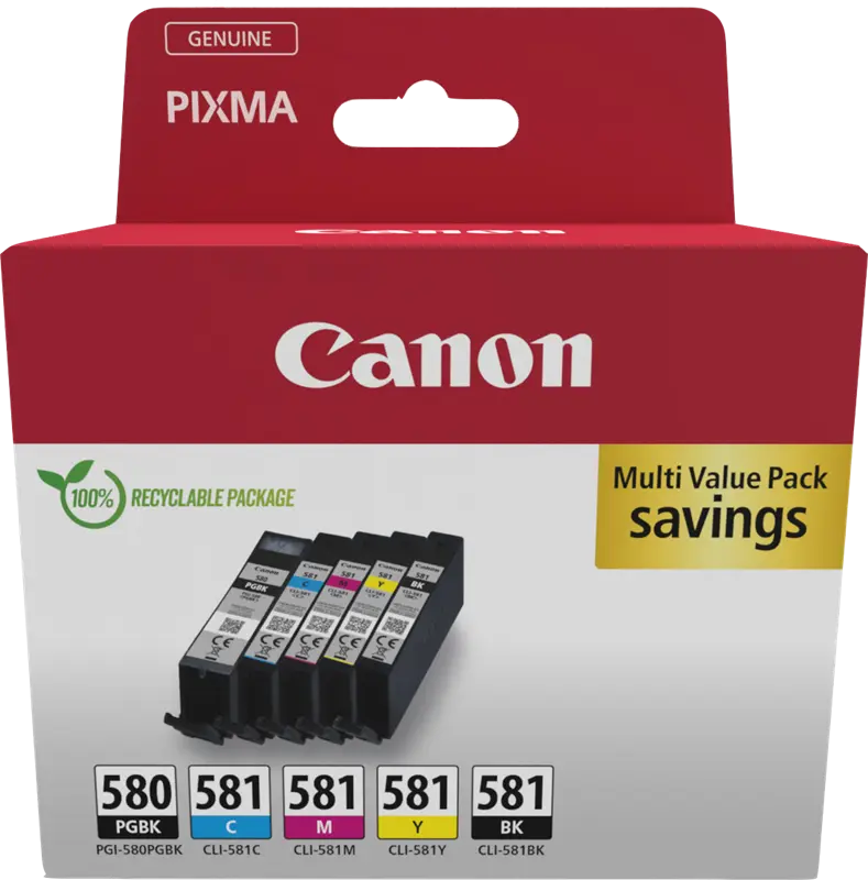 Original Canon PGI-580+CLI-581 Multipack Schwarz / Schwarz / Cyan / Magenta / Gelb