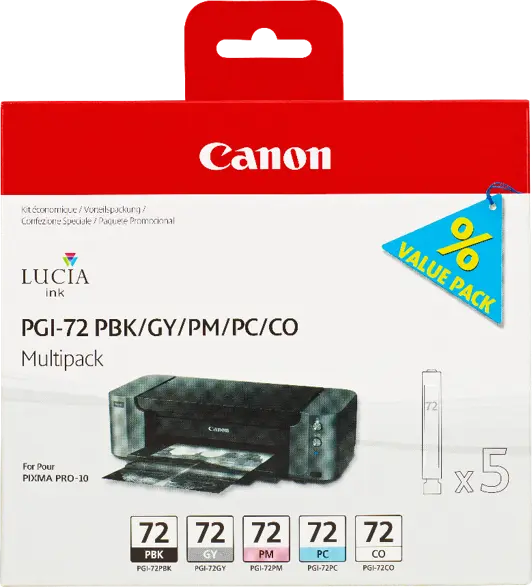 Original Canon PGI-72 Multipack Schwarz (Foto) / Grau / Cyan (Foto) / Magenta (Foto) / Transparent