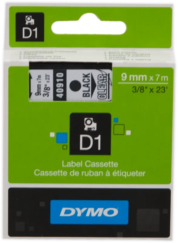 Original DYMO 40910 Standard-D1-Band Schriftband Schwarz auf Farblos
