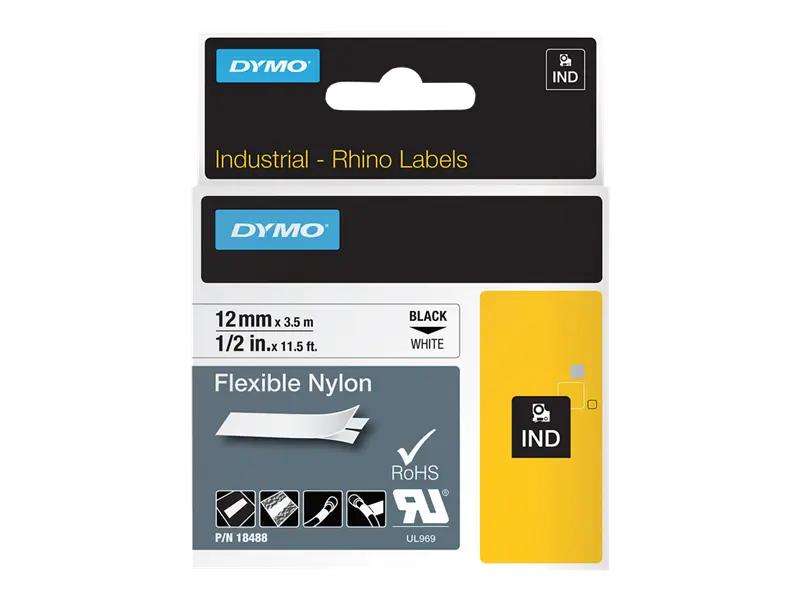 Original DYMO Nylon-Band Rhino IND 18488 Schriftband Schwarz auf Weiß