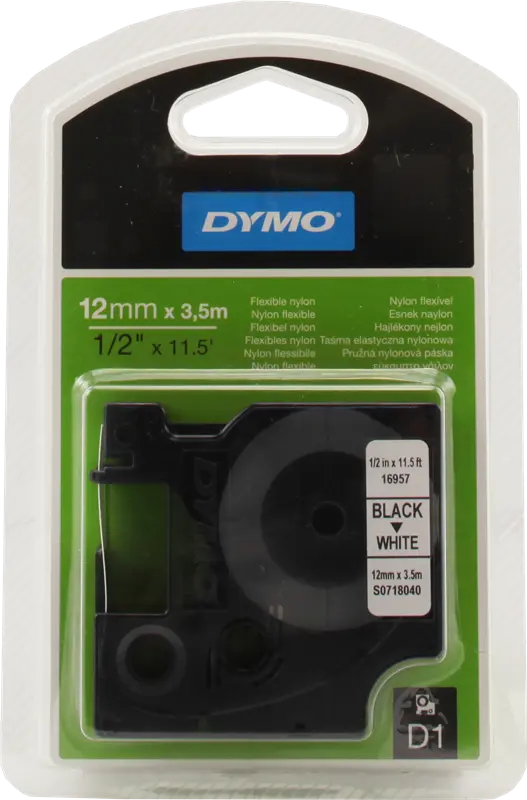 Original DYMO Nylon-D1-Band 16957 Schriftband Schwarz auf Weiß
