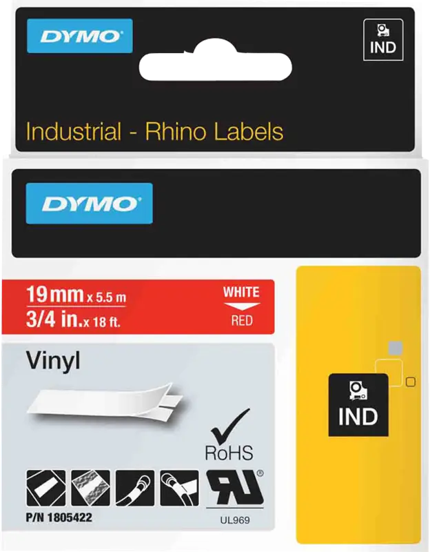 Original DYMO Schriftband Weiß auf Rot