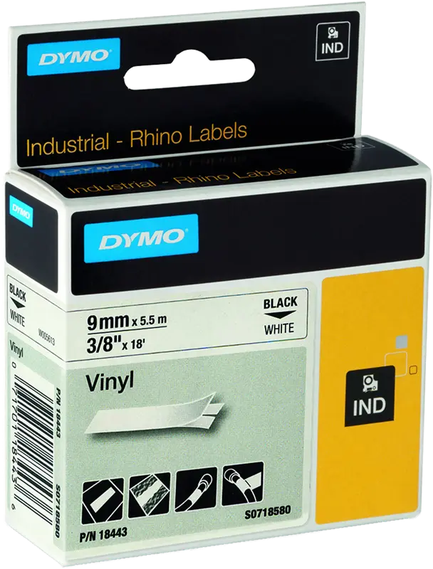 Original DYMO Vinyl-Band Rhino IND 18443 Schriftband Schwarz auf Weiß