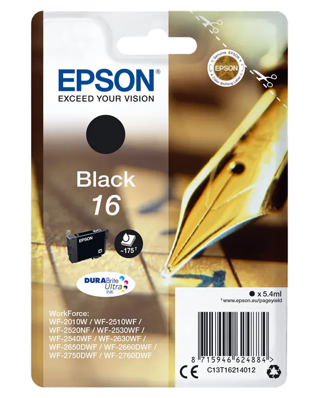 Original Epson 16 Schwarz Druckerpatrone C13T16214012
