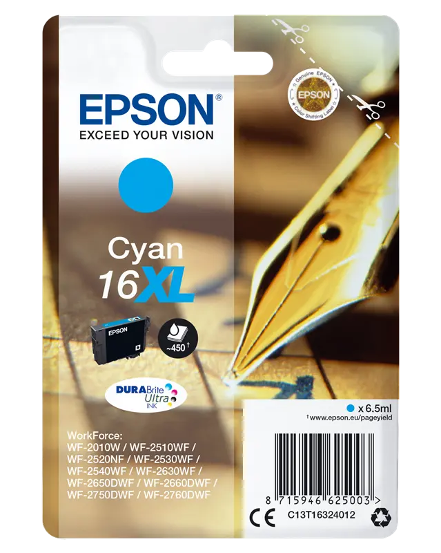 Original Epson 16 XL Cyan Druckerpatrone C13T16324012
