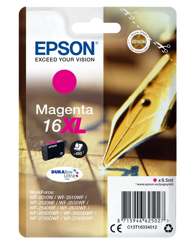 Original Epson 16 XL Magenta Druckerpatrone C13T16334012