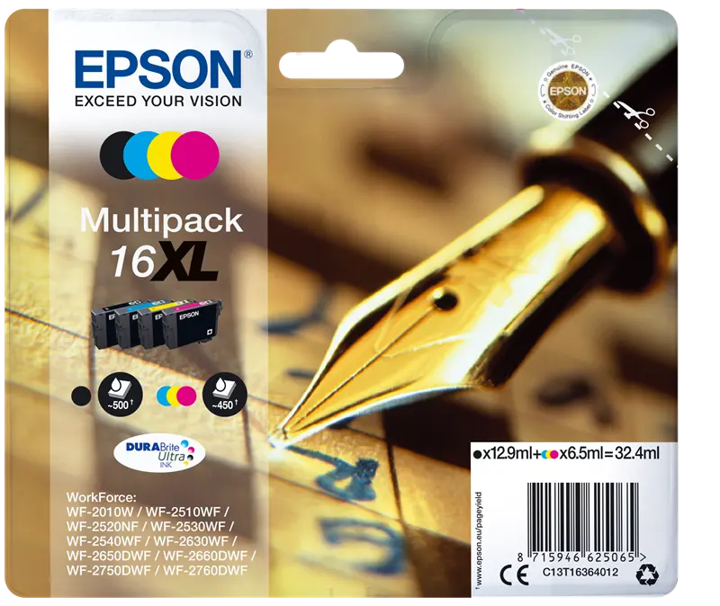 Original Epson 16 XL Multipack Schwarz / Cyan / Magenta / Gelb