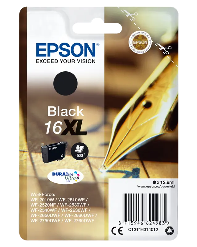 Original Epson 16 XL Schwarz Druckerpatrone C13T16314012