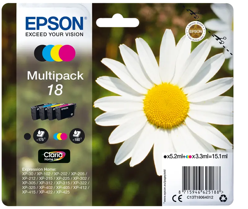 Original Epson 18 Multipack Schwarz / Cyan / Magenta / Gelb