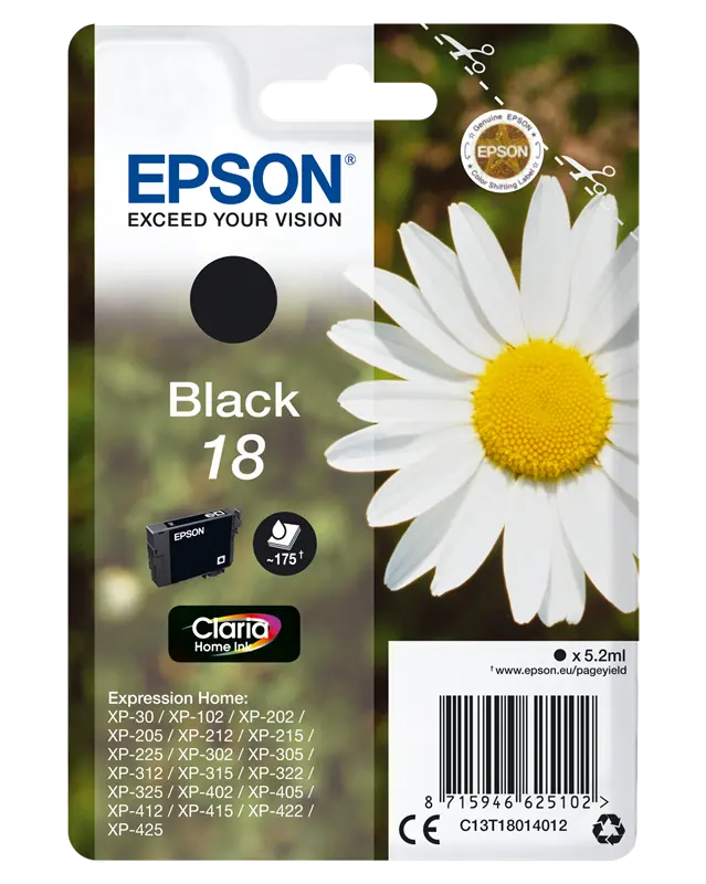 Original Epson 18 Schwarz Druckerpatrone C13T18014012