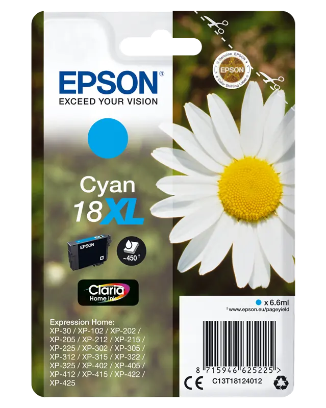 Original Epson 18 XL Cyan Druckerpatrone C13T18124012