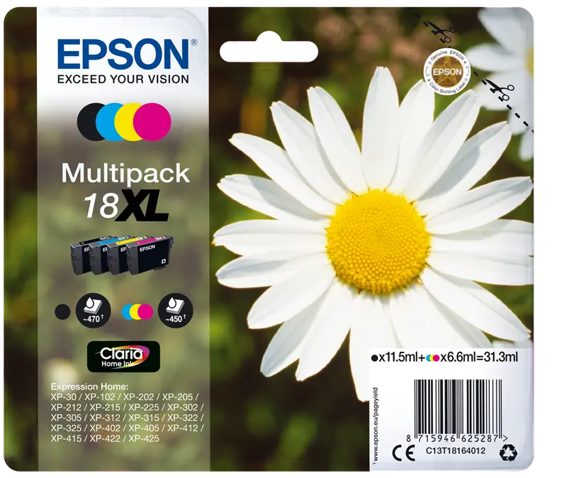 Original Epson 18 XL Multipack Schwarz / Cyan / Magenta / Gelb