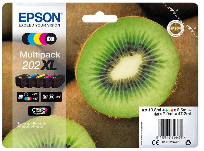 Original Epson 202XL Multipack Schwarz / Schwarz (Foto) / Cyan / Magenta / Gelb