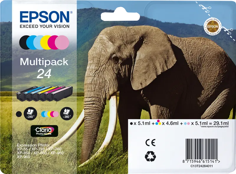 Original Epson 24 Multipack Schwarz / Cyan / Magenta / Gelb / Cyan (hell) / Pink (hell)