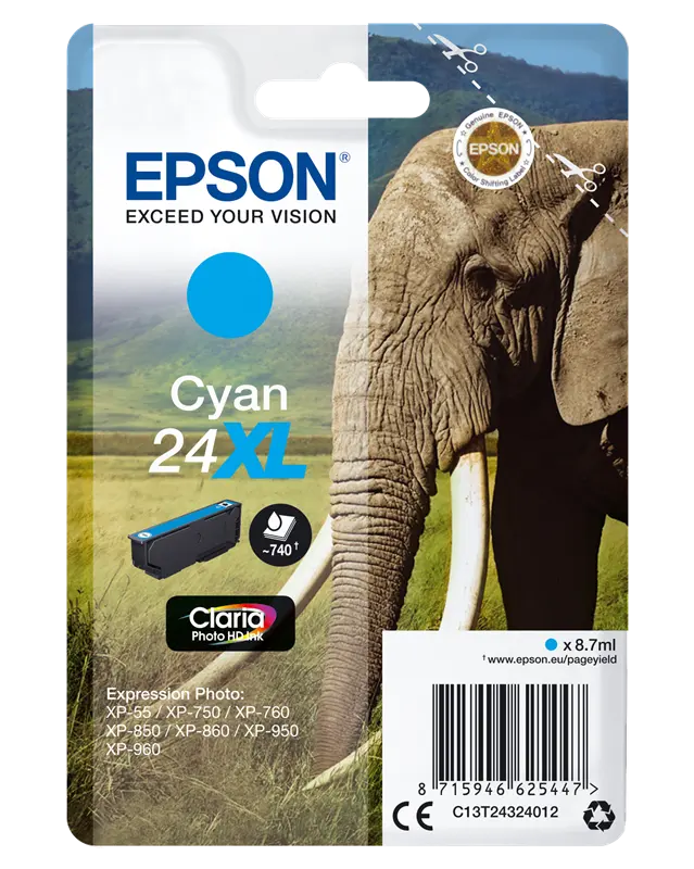 Original Epson 24 XL Cyan Druckerpatrone C13T24324012
