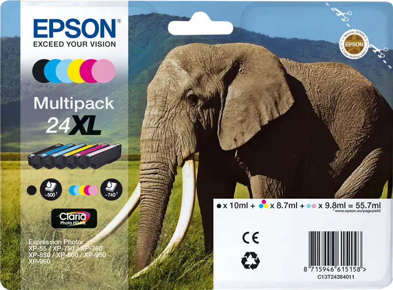 Original Epson 24 XL Multipack Schwarz / Cyan / Magenta / Gelb / Cyan (hell) / Pink (hell)