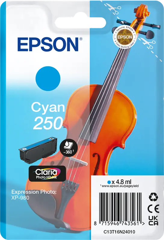 Original Epson 250 Cyan Druckerpatrone C13T16N24010