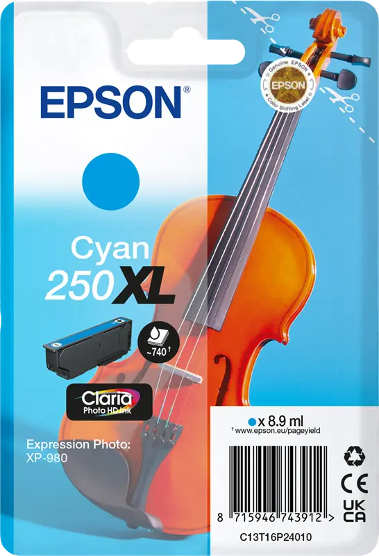Original Epson 250 XL Cyan Druckerpatrone C13T16P24010