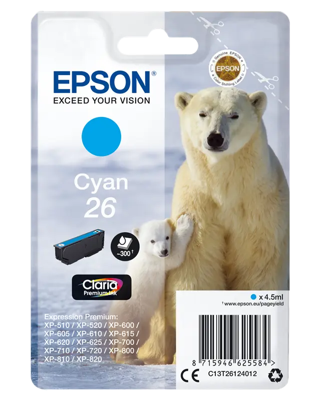 Original Epson 26 Cyan Druckerpatrone C13T26124012