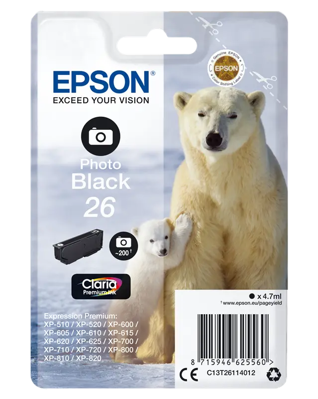 Original Epson 26 Schwarz (Foto) Druckerpatrone C13T26114012