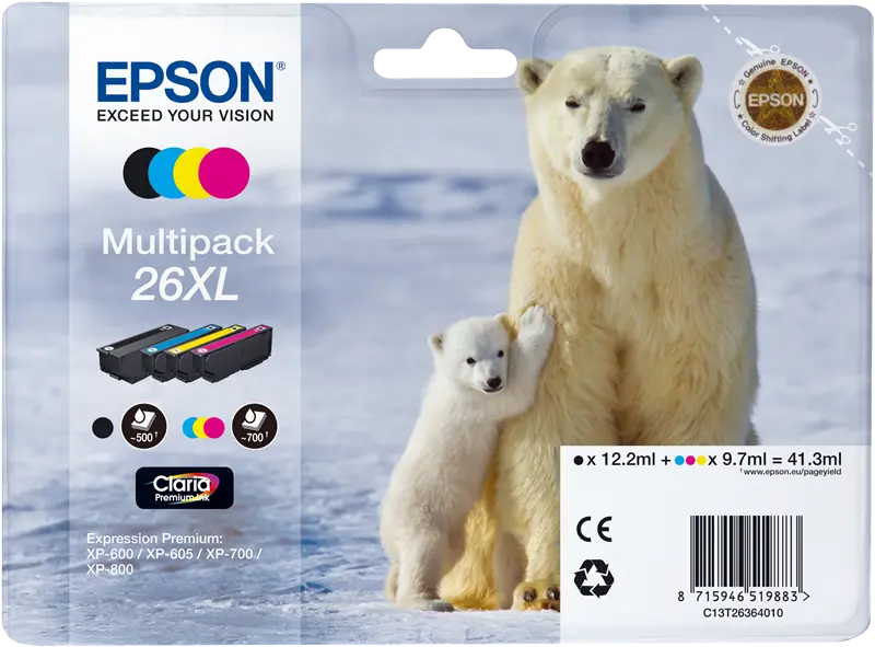 Original Epson 26 XL Multipack Schwarz / Cyan / Magenta / Gelb