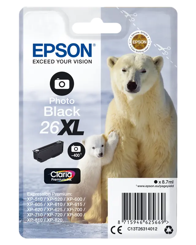 Original Epson 26 XL Schwarz (Foto) Druckerpatrone C13T26314010