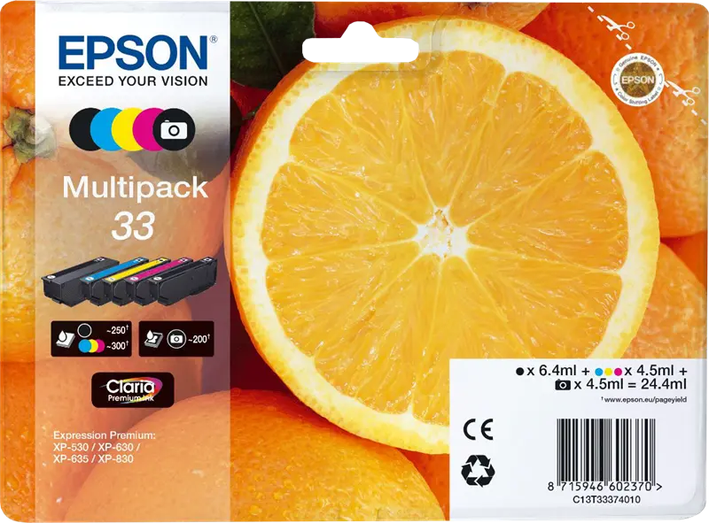 Original Epson 33 Multipack Schwarz / Cyan / Magenta / Gelb