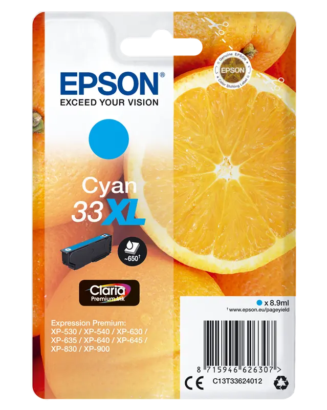 Original Epson 33 XL Cyan Druckerpatrone C13T33624012
