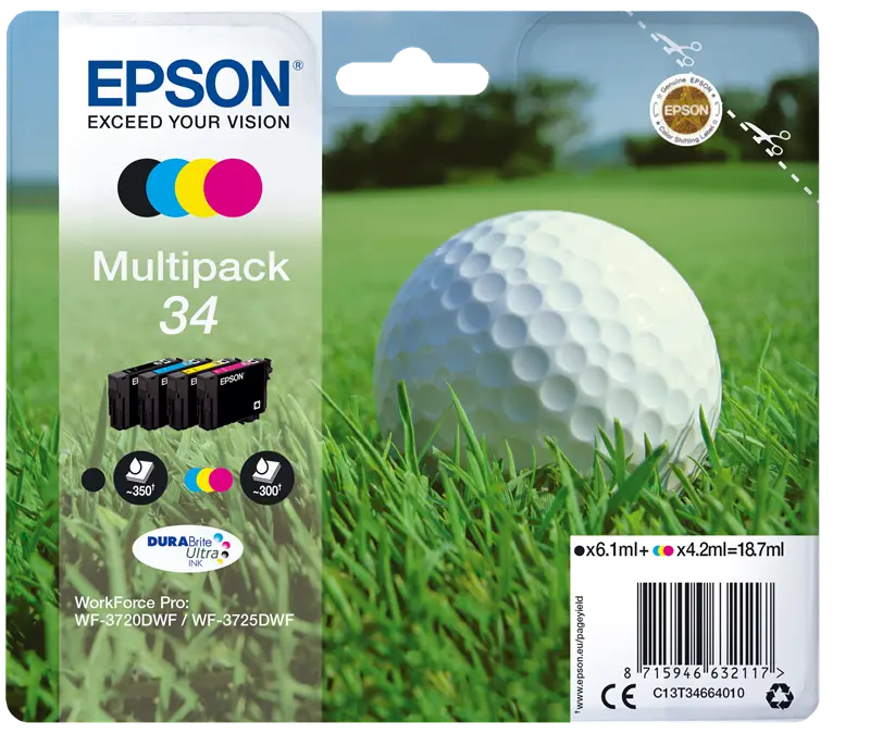 Original Epson 34 Multipack Schwarz / Cyan / Magenta / Gelb