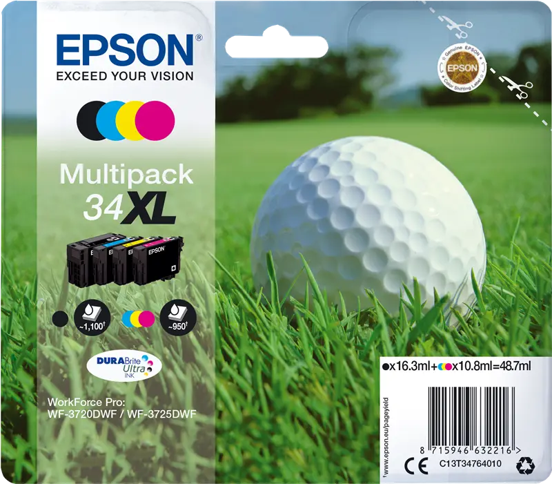 Original Epson 34XL Multipack Schwarz / Cyan / Magenta / Gelb