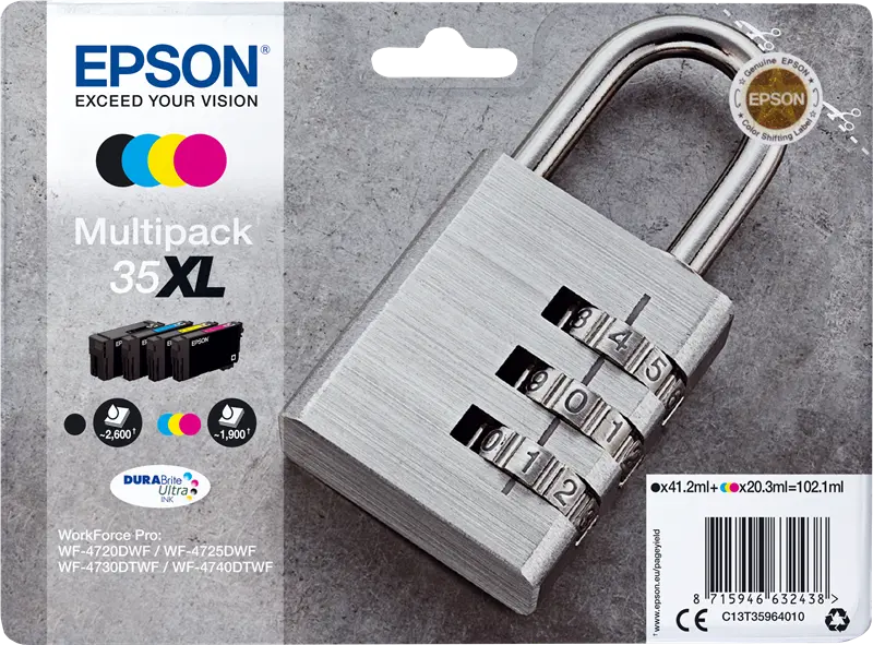 Original Epson 35XL Multipack Schwarz / Cyan / Magenta / Gelb
