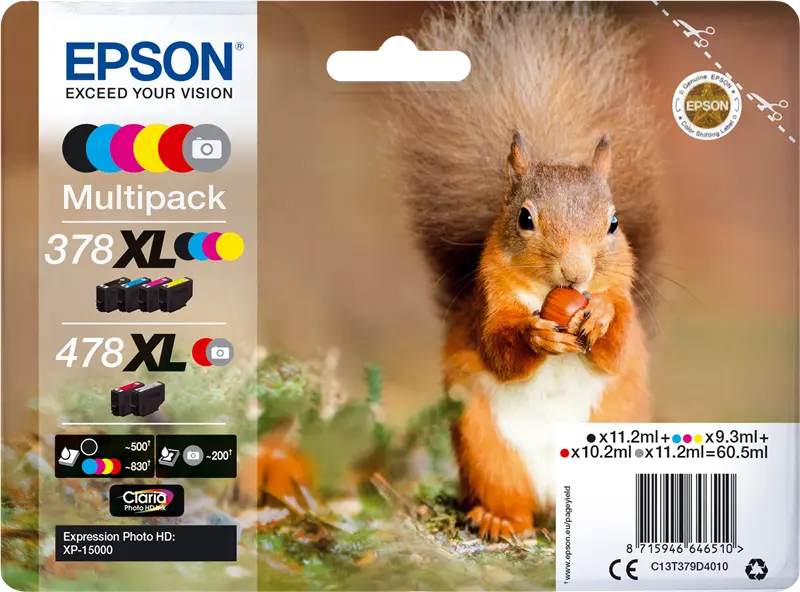 Original Epson 378XL+478XL Multipack Schwarz / Cyan / Magenta / Gelb / Rot / Grau