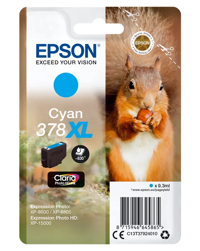 Original Epson 378XL Cyan Druckerpatrone C13T37924010