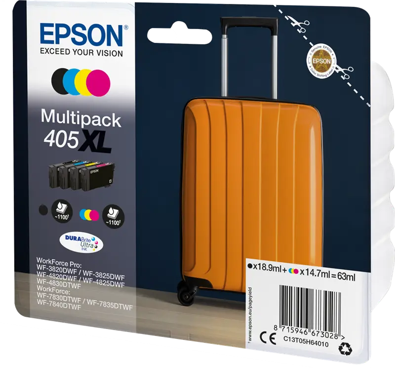 Original Epson 405XL Multipack Schwarz / Cyan / Magenta / Gelb