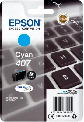 Original Epson 407 Cyan Druckerpatrone C13T07U240