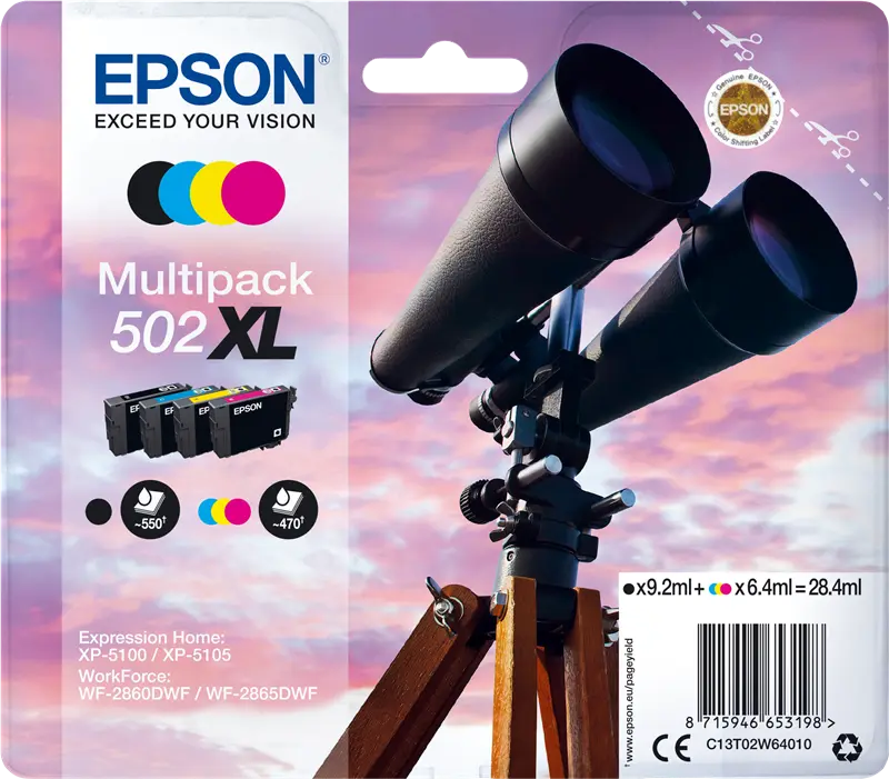 Original Epson 502XL Multipack Schwarz / Cyan / Magenta / Gelb