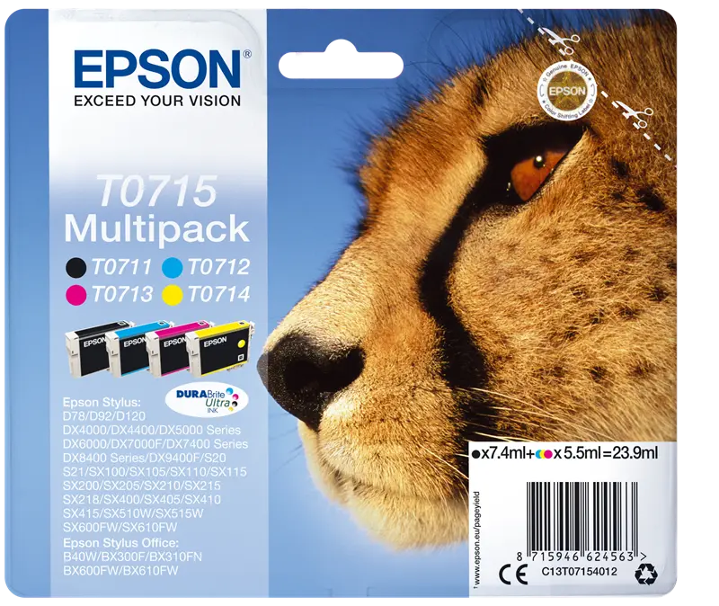 Original Epson T0715 Multipack Schwarz / Cyan / Magenta / Gelb