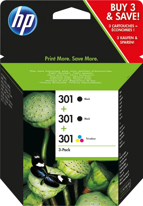 Original HP 301 Multipack Schwarz / Schwarz / mehrere Farben