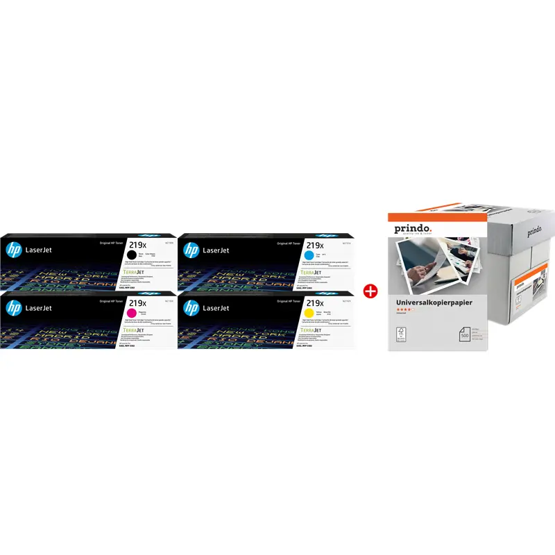 Original HP + Prindo Universal Papier 2500 Blatt Schwarz / Cyan / Magenta / Gelb / Weiss Value Pack 219X MCVP