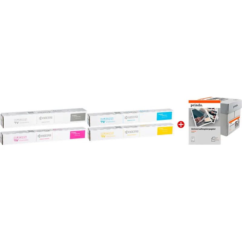 Original Kyocera TK-8365 MCVP Schwarz / Cyan / Magenta / Gelb / Weiss Value Pack + Prindo Universal Papier 2500 Blatt