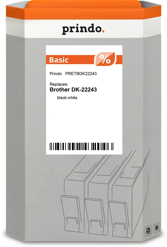 ORIGINAL Prindo Etiketten Schwarz auf Weiß PRETBDK22243 kompatibel mit Brother DK-22243, 102mm x 30,48m