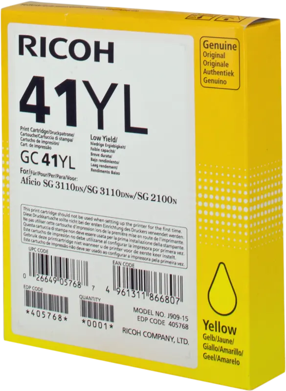 Original Ricoh Gel Patrone GC41YL Gelb