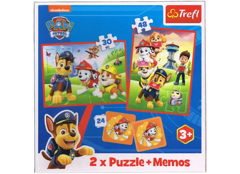 PAW Patrol Puzzle 30 + 48 Teile und Memory 2 x 12 Karten ab 3 Jahre Trefl 93337