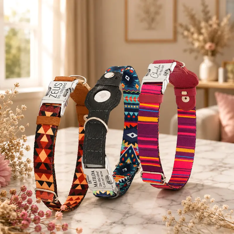 Personalized AirTag Dog Collar – GPS Tracking Safety & Vibrant Designer Patterns